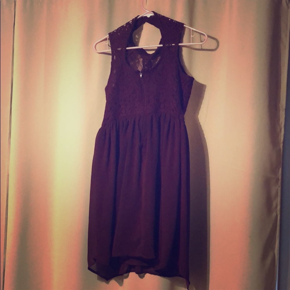 Burgundy high neck dress